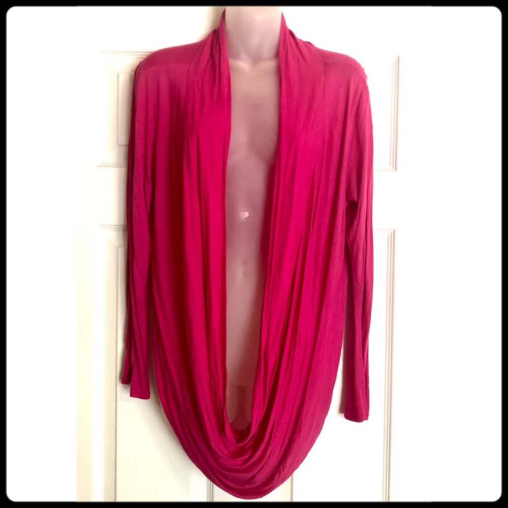 Dots Hot Pink Long Sleeved Wrap Top with Plunging Neckline